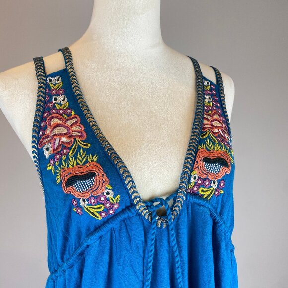 Free People Lovers Cove Mini Dress Size XS Teal Embroidered - Picture 3 of 16